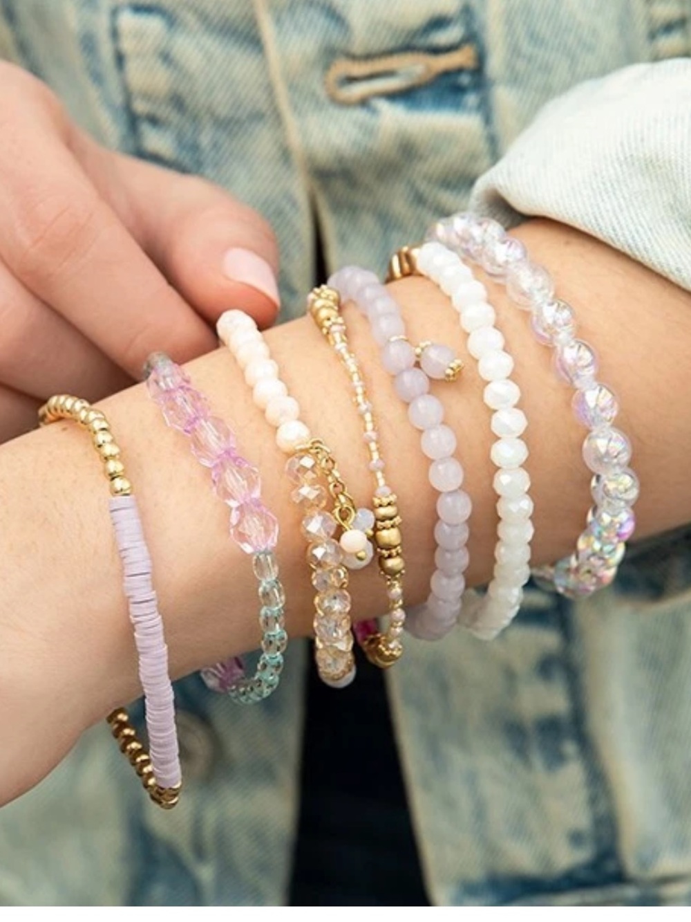 Plunder Design Trendy Elastic Jewelry Spring Colored Beaded Bracelet Set 6.5"